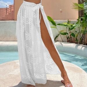 Vacation Knot Side Swim Suit Cover-Up Skirt – White, Semi-Sheer Beachwear